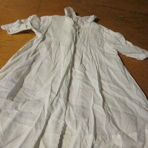 infant vtg white maxi dressing christening smocked gown white 0-3 button front